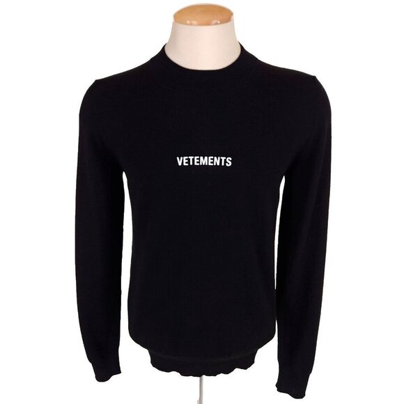 Vetements Logo Crewneck Knit Size M Mens Black Long Sleeve Sweater NWT - Picture 2 of 13